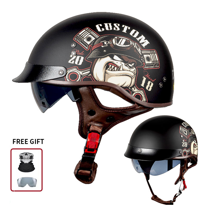 Vintage Open Face Retro Helmet - Casco Moto Vintage Semiaperto con Stampa
