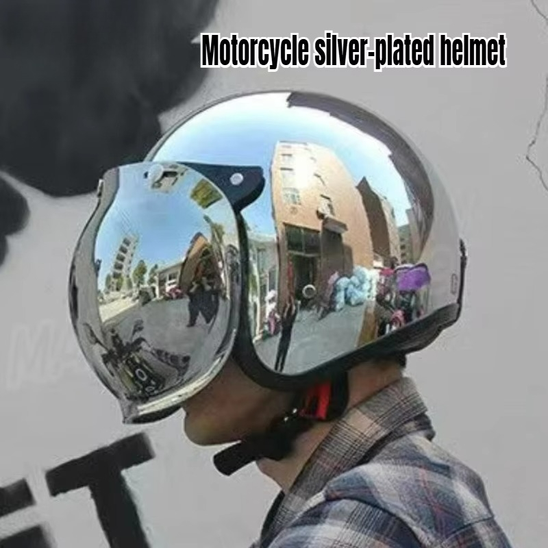Vintage Open Face Retro Helmet - Casco Moto Retrò Aperto Placcato Argento